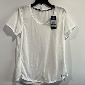 Under Armour White Women's Scoop-Neck Short Sleeve Tee size large heat gear